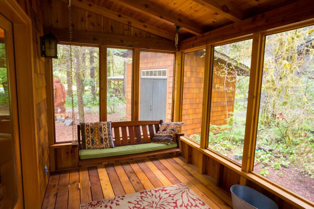 Bench Swing in Screened Porch Porch Swing in Screened Porch