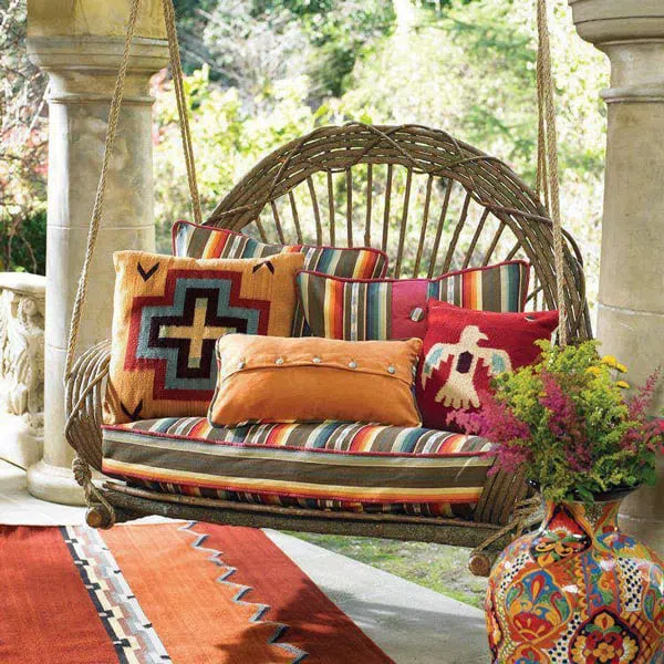 Colorful-pillows-on-the-swing.jpg porch swing with cushions